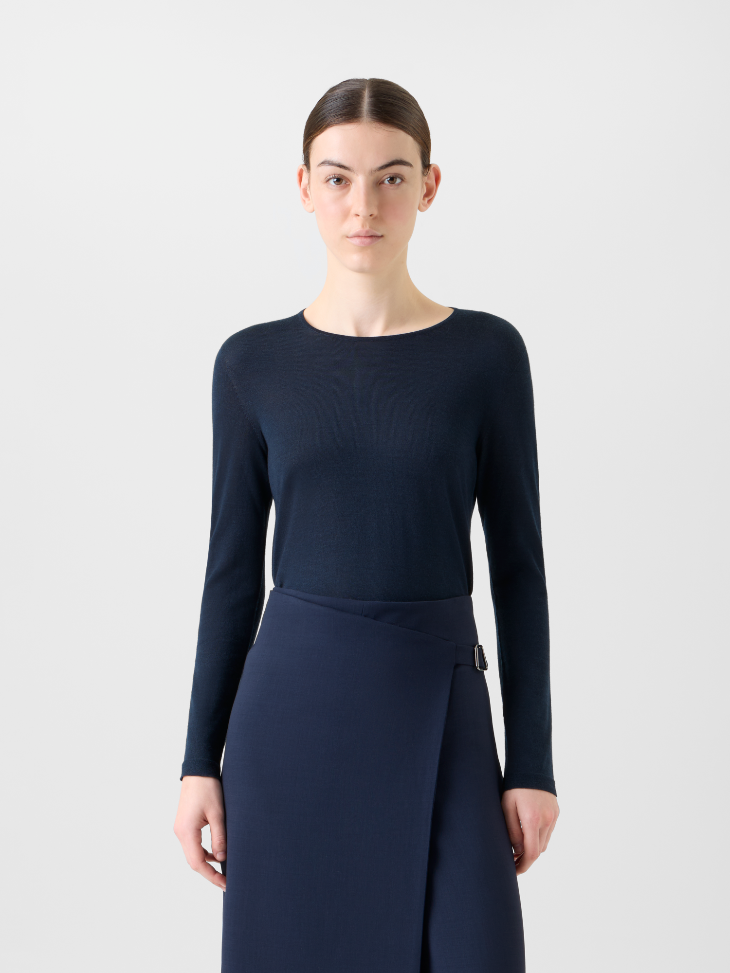 Designer Seamless Pullover from Cashmere Silk - navy - blue 