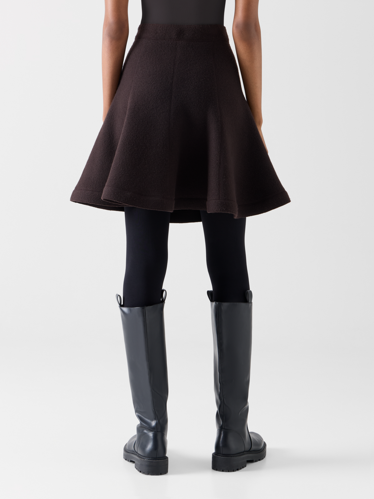 Designer Flared Skirt in Boiled Wool - brown #editorial