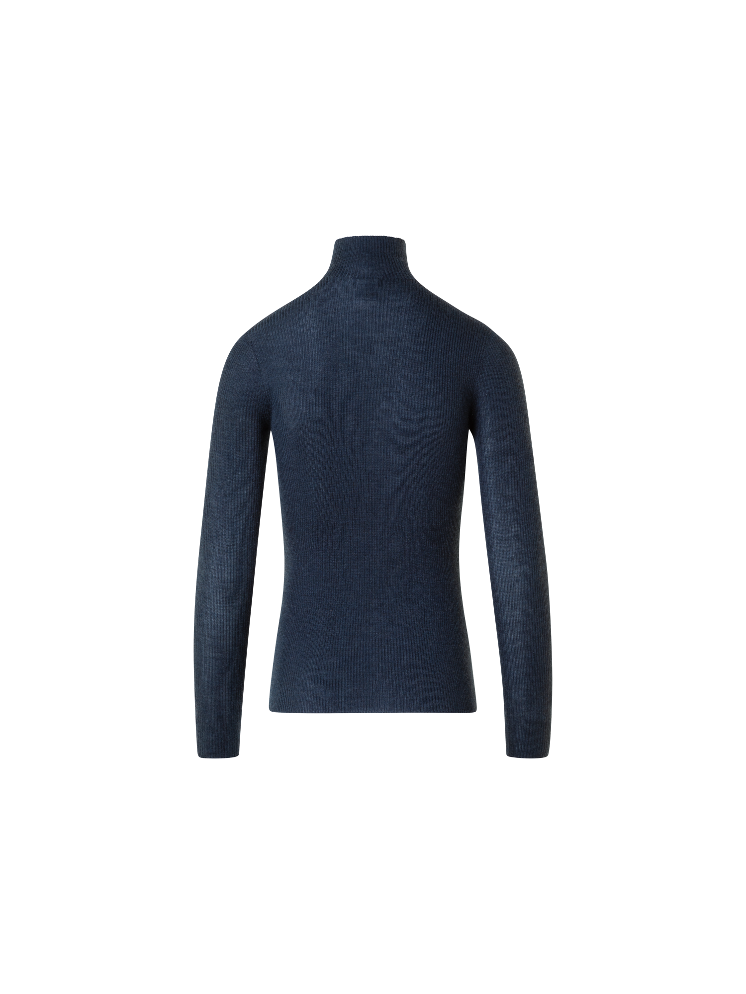 Designer Fine Rib Cashmere Silk Mock Neck Pullover - neutral - navy - blue