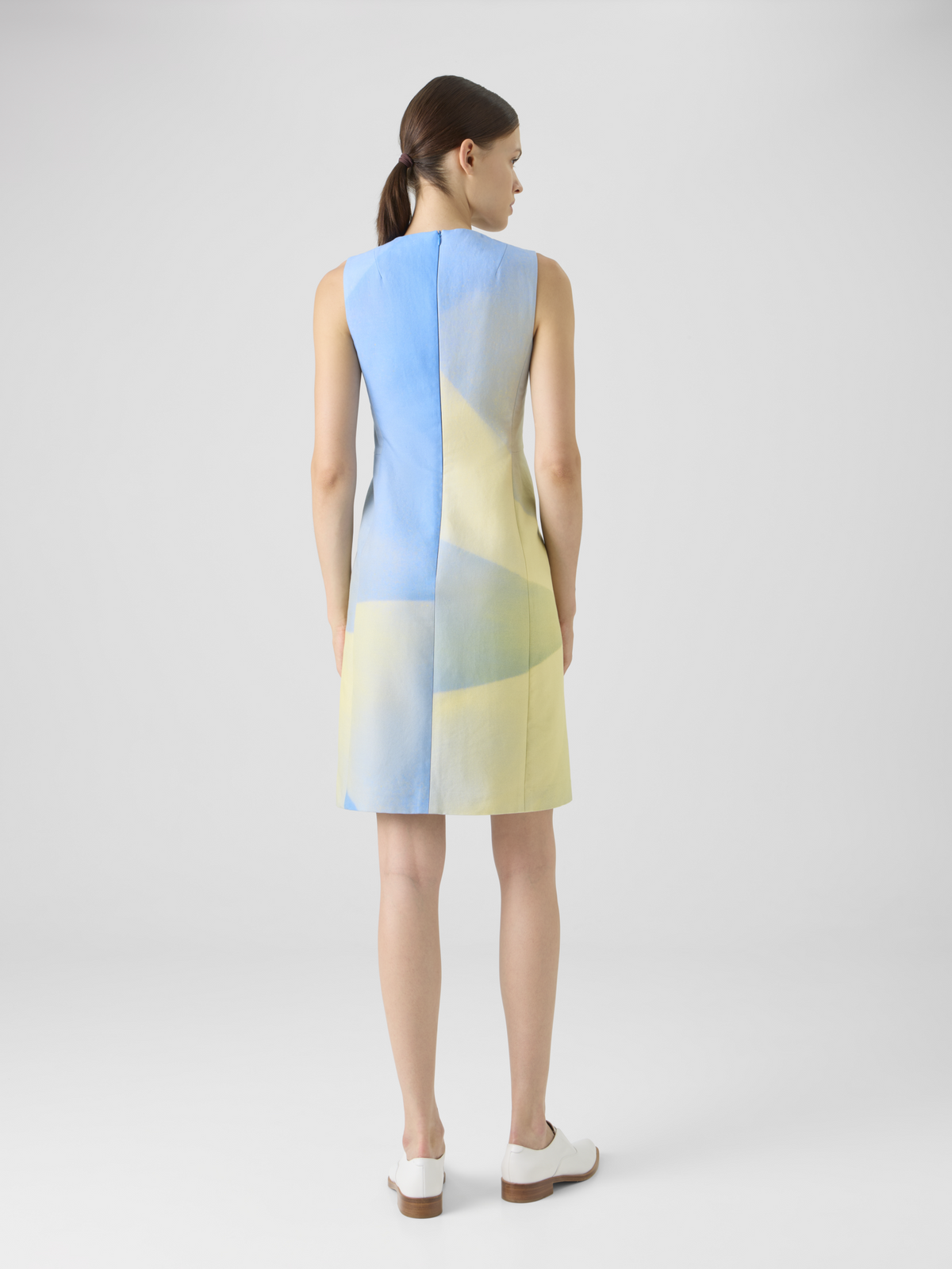 Designer Silk Cotton Double-Face Dress with Sunbeam Print - blue - multicolor - yellow #editorial