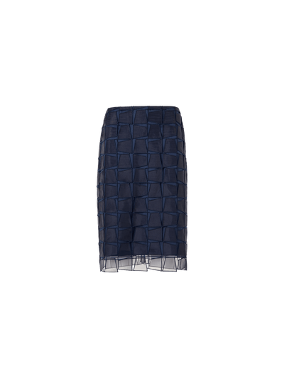 Designer Trapezoid Organza Pencil Skirt - navy