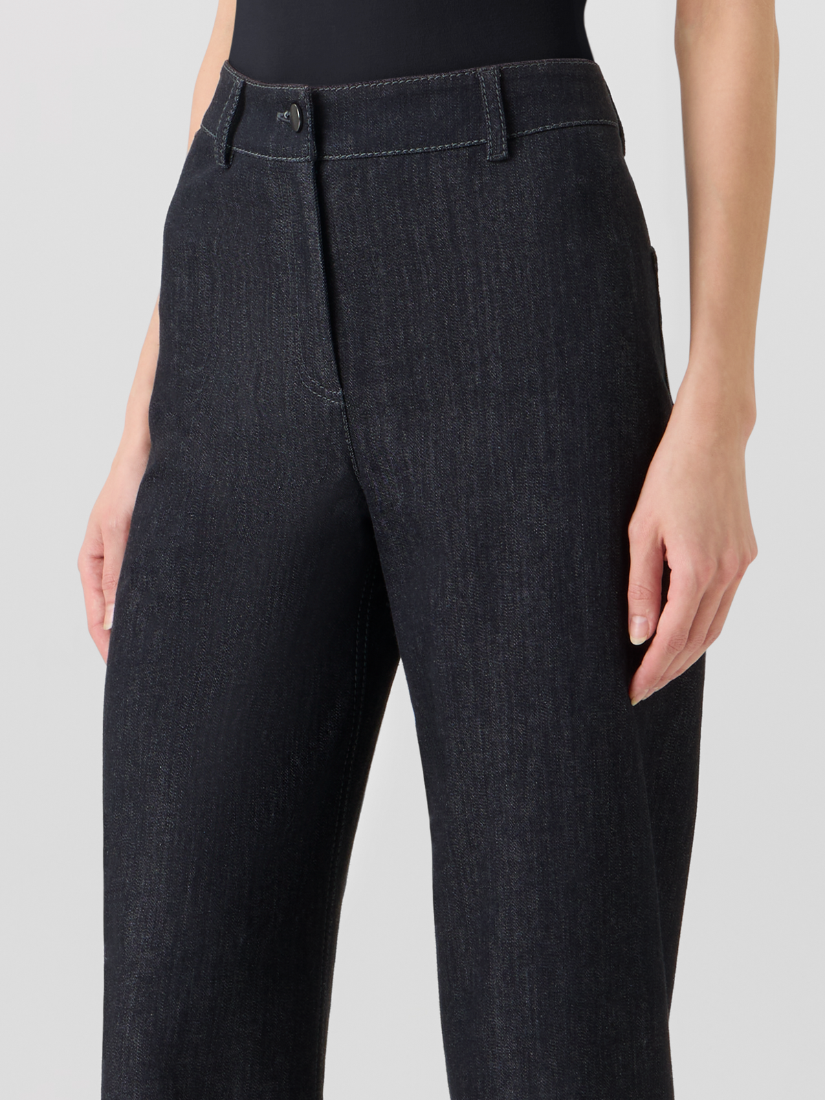 Designer Caia Straight-Leg Pants in High-Stretch Cotton Denim - black #editorial