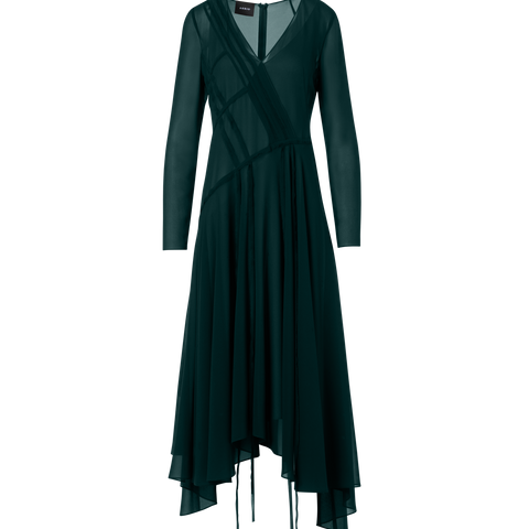 Asymmetrisches Midikleid aus Georgette mit offenen Kanten