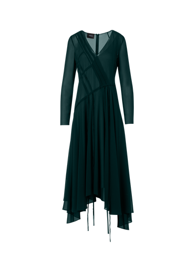 Designer Asymmetrical Silk Georgette Midi Dress - green