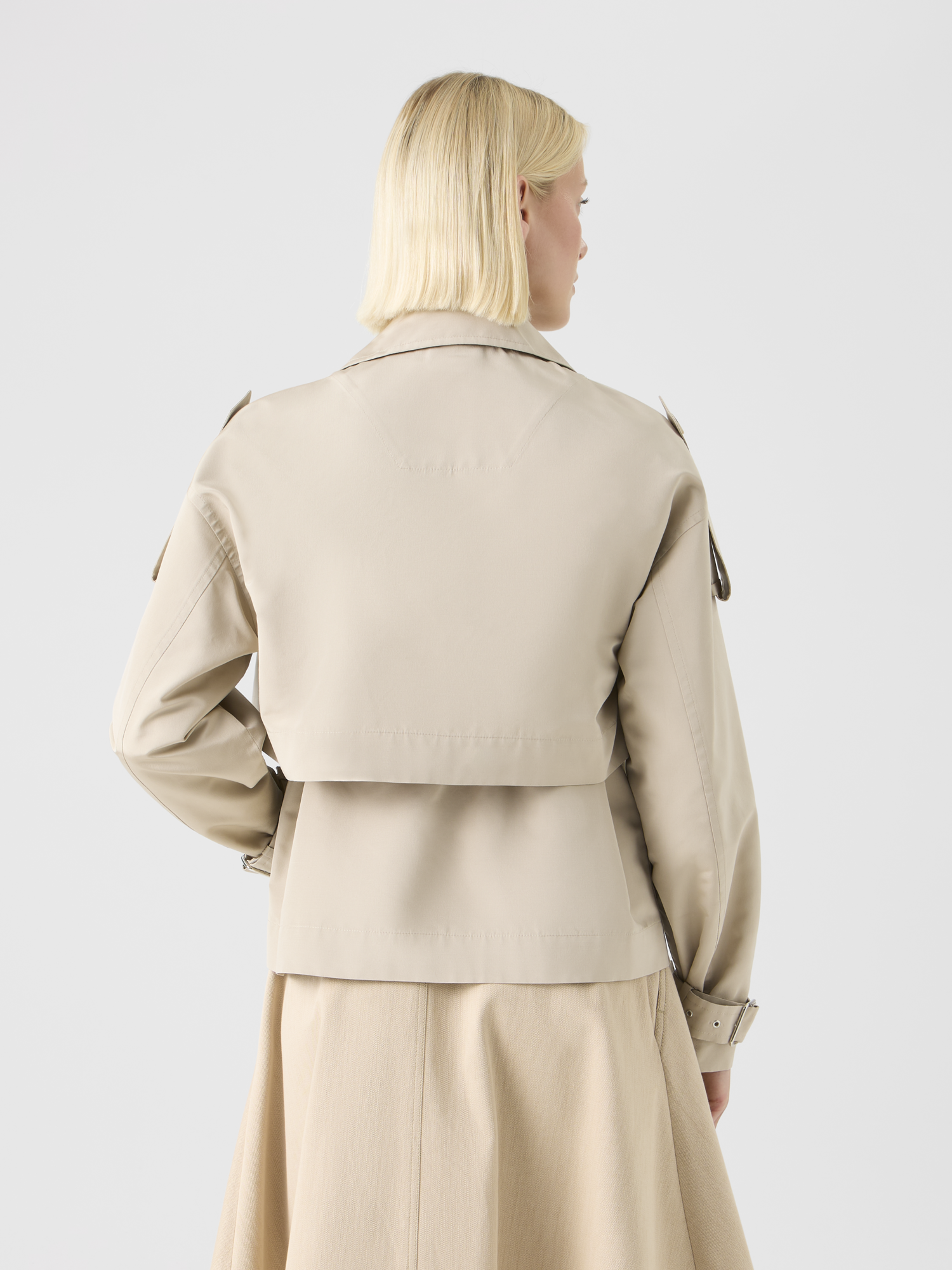 Designer Short Silk Trench Coat with Removable Bolero - beige 