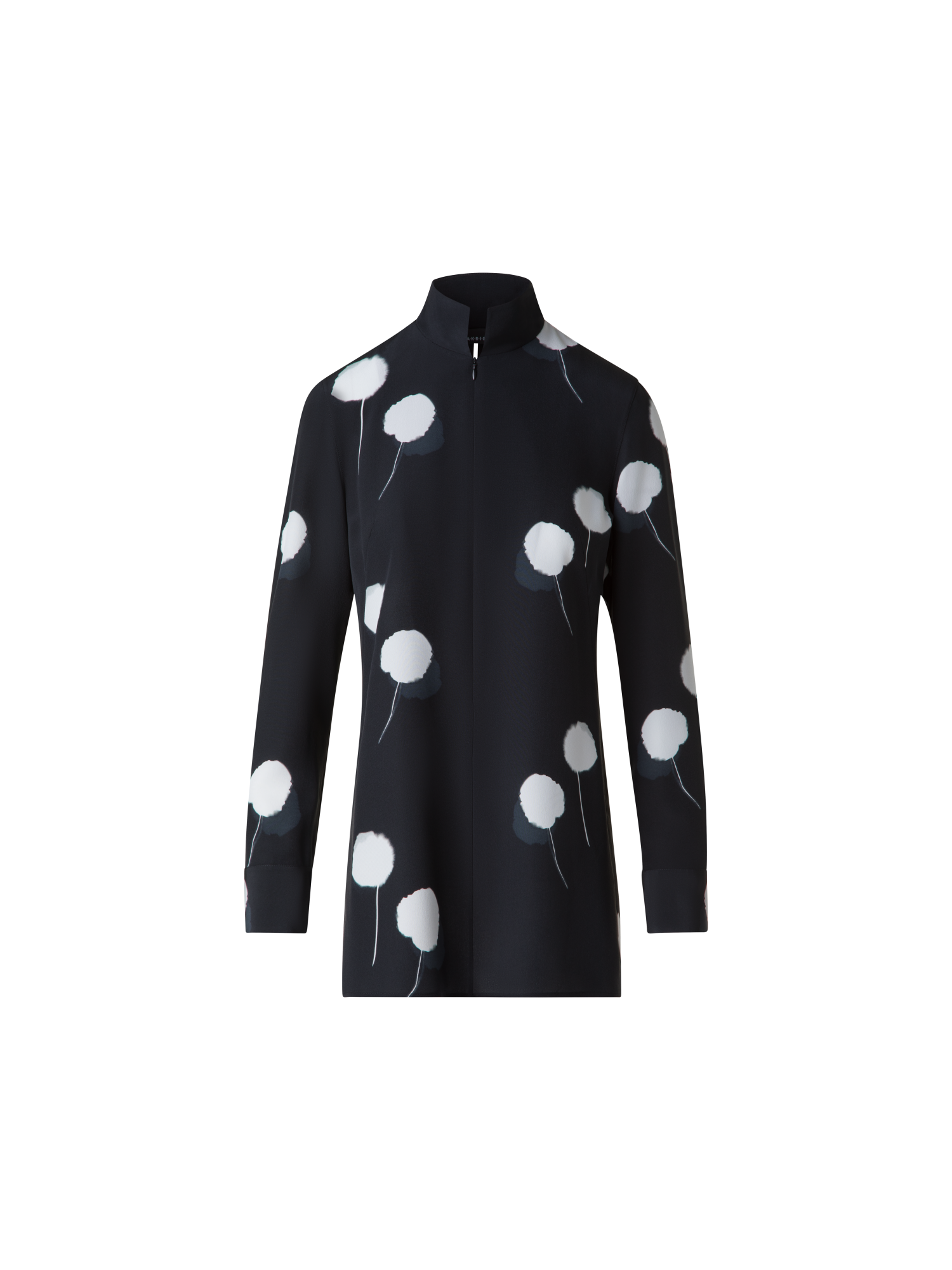 Designer Tunic Blouse in Silk with Dandelion Print - black - multicolor