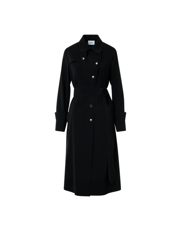 Designer Light Trench Coat in Techno Laser Cut - black