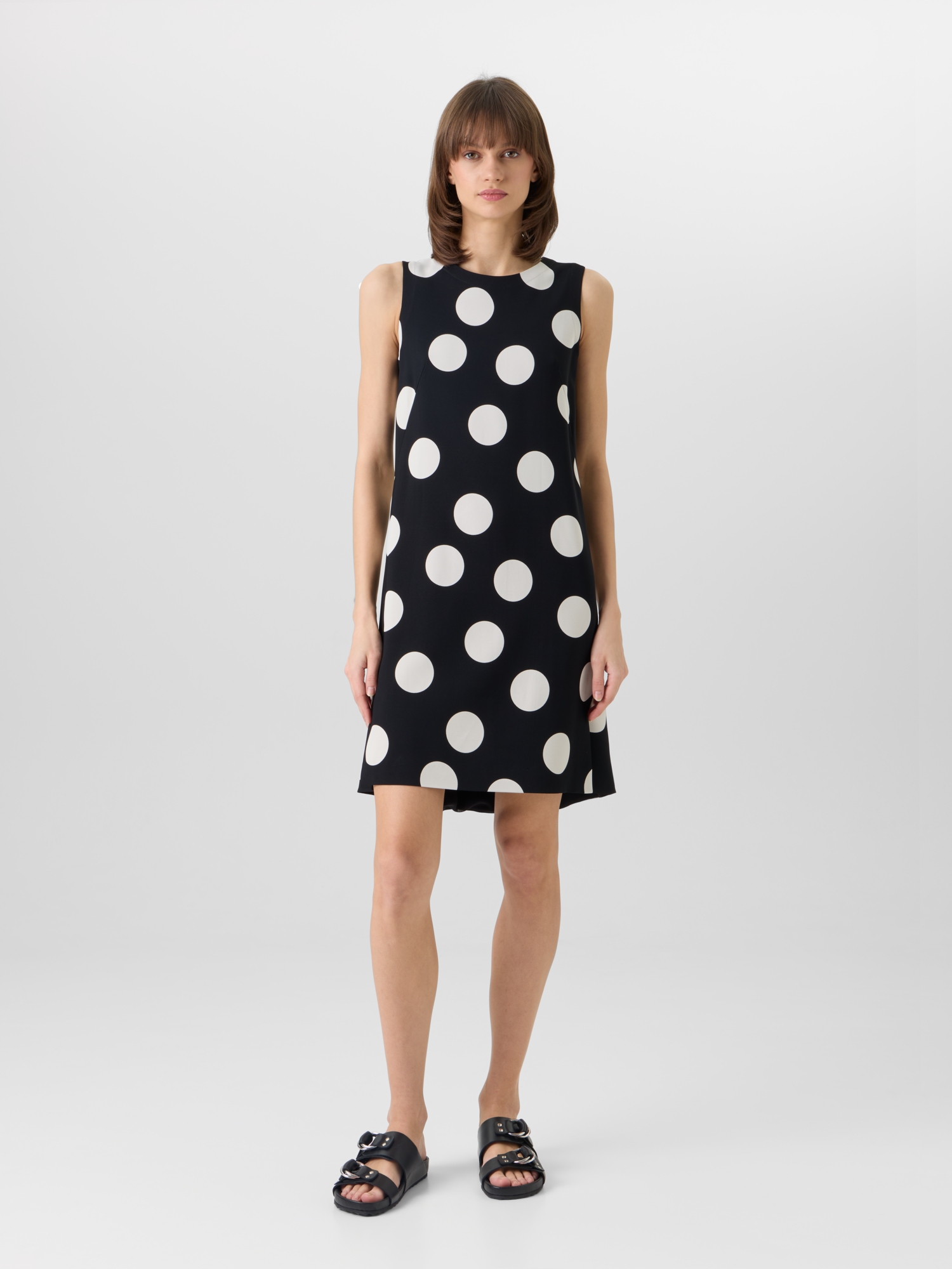 Designer Sleeveless Viscose-Stretch Crêpe Shift Dress - black 
