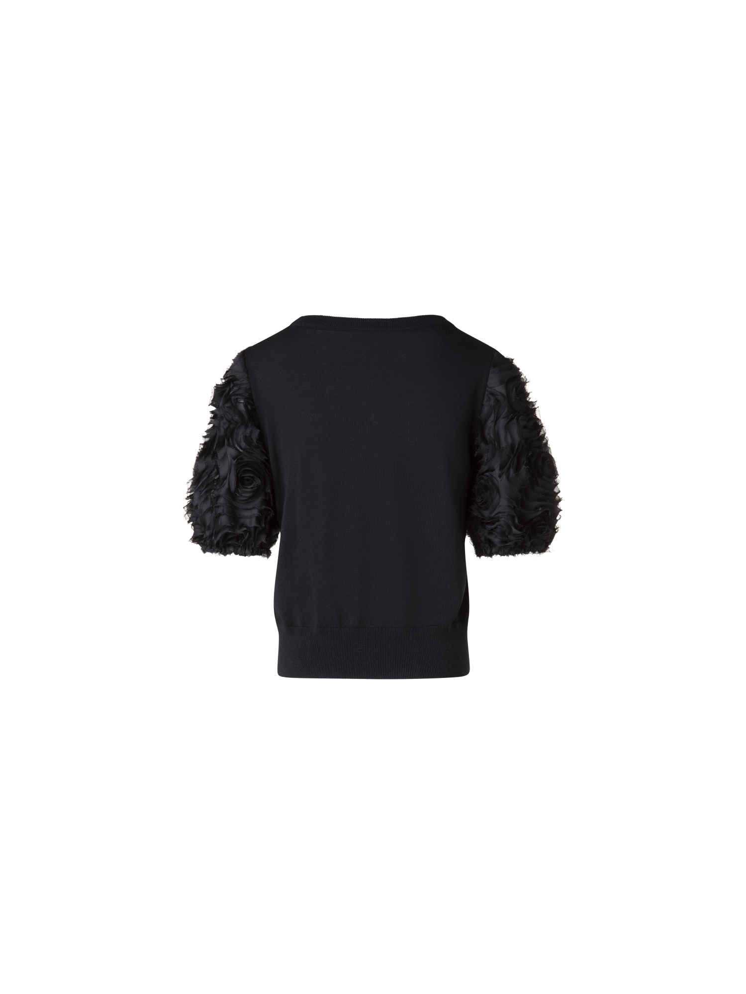 Designer Merino Knit Shirt with 3D Carnation Embroidery - black