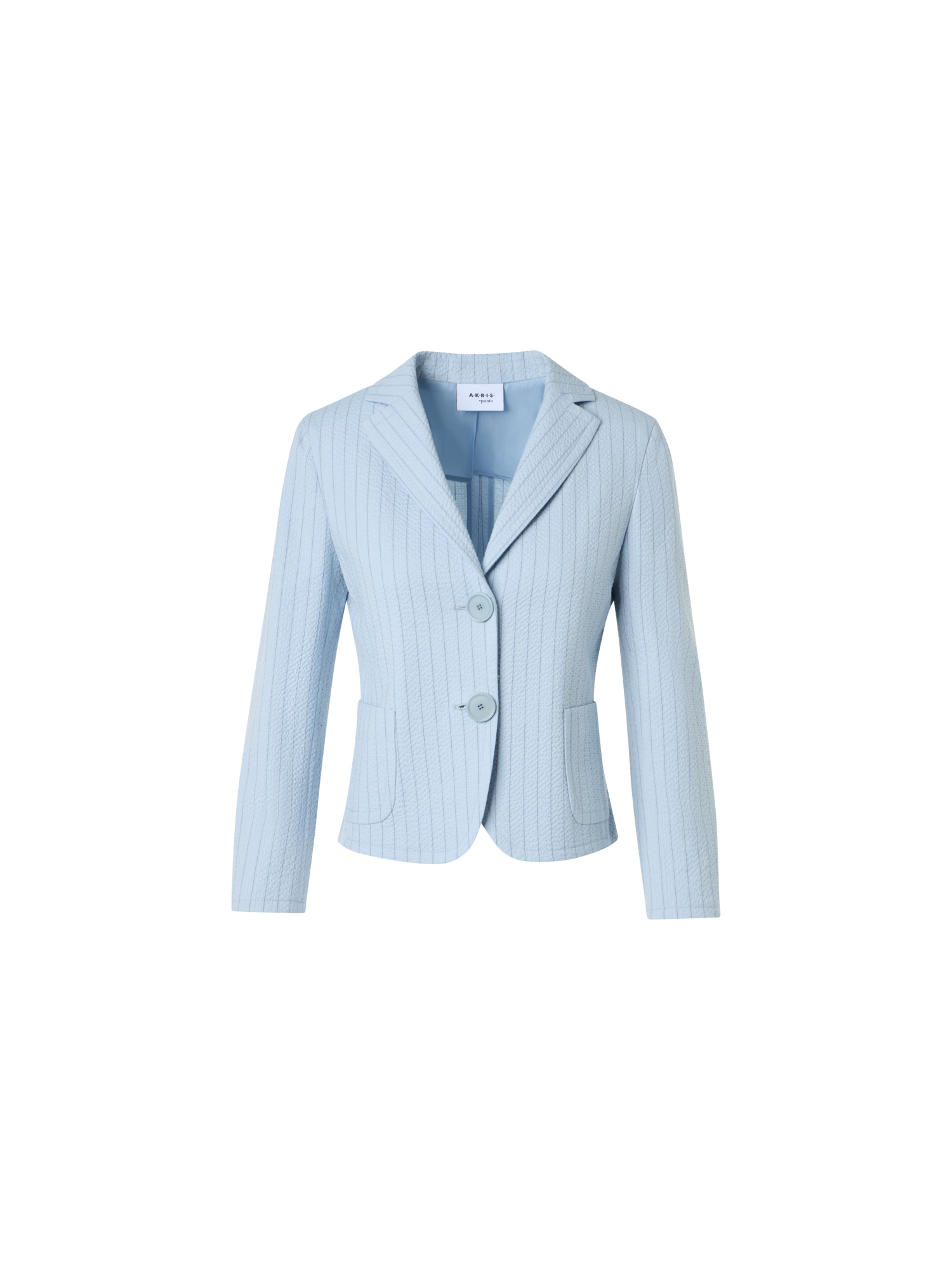 Designer Fitted Cotton Stripe Seersucker Lapel Jacket - blue