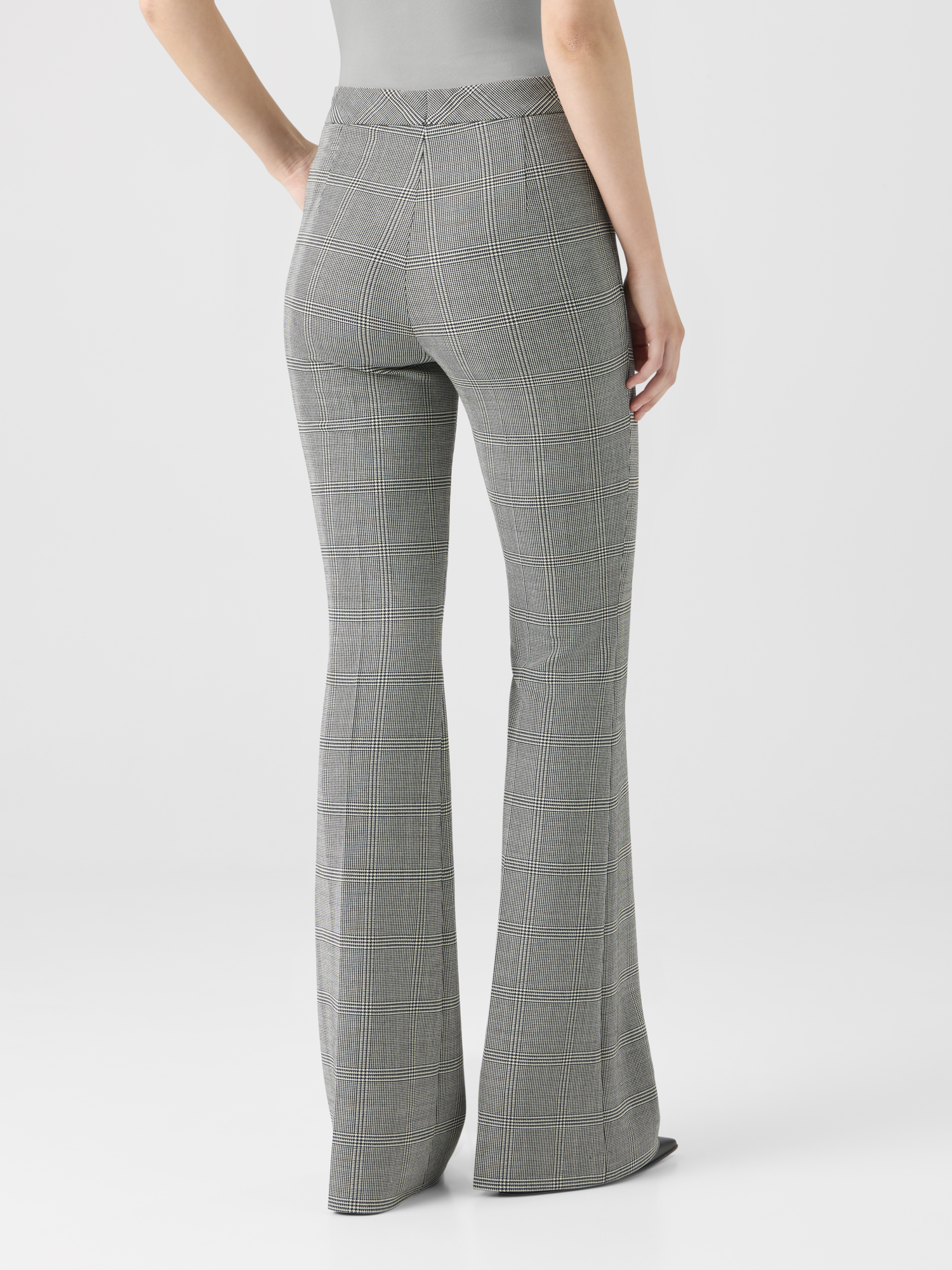 Designer Prince of Wales Wool Stretch Bootcut Pants - grey 