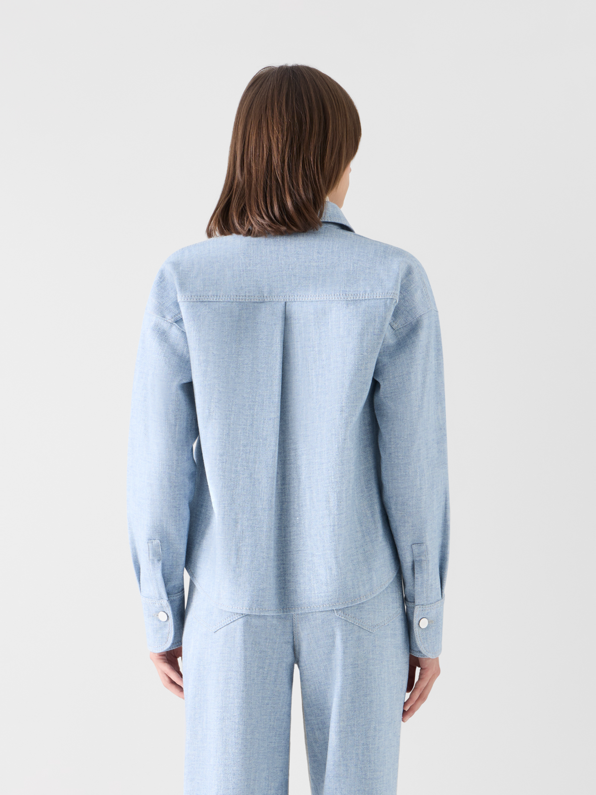 Designer Cropped Shirt Blouse in Brushed Winter Denim - blue 