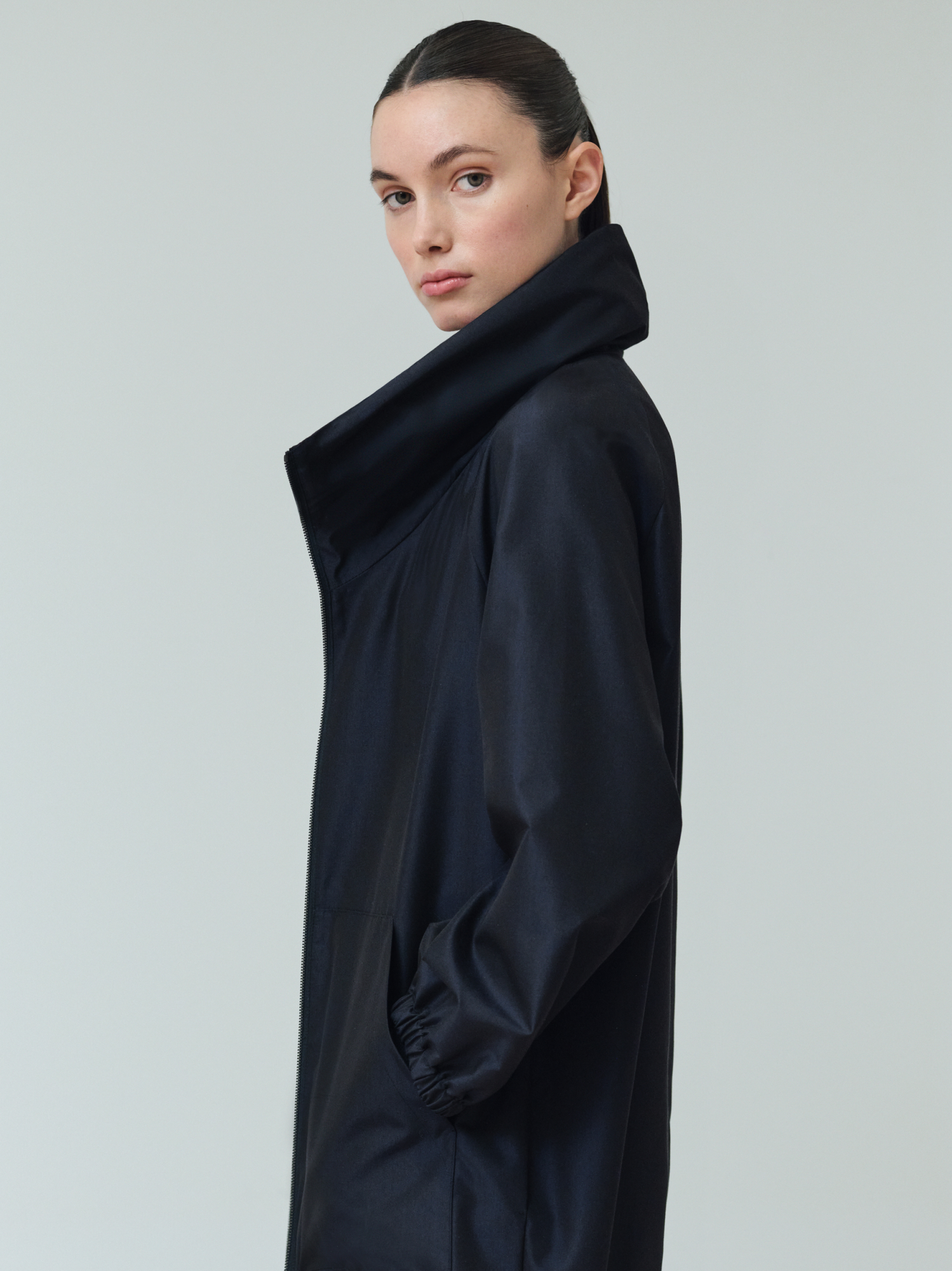 Designer Water-Repellent Silk Taffeta Parka - navy - blue 