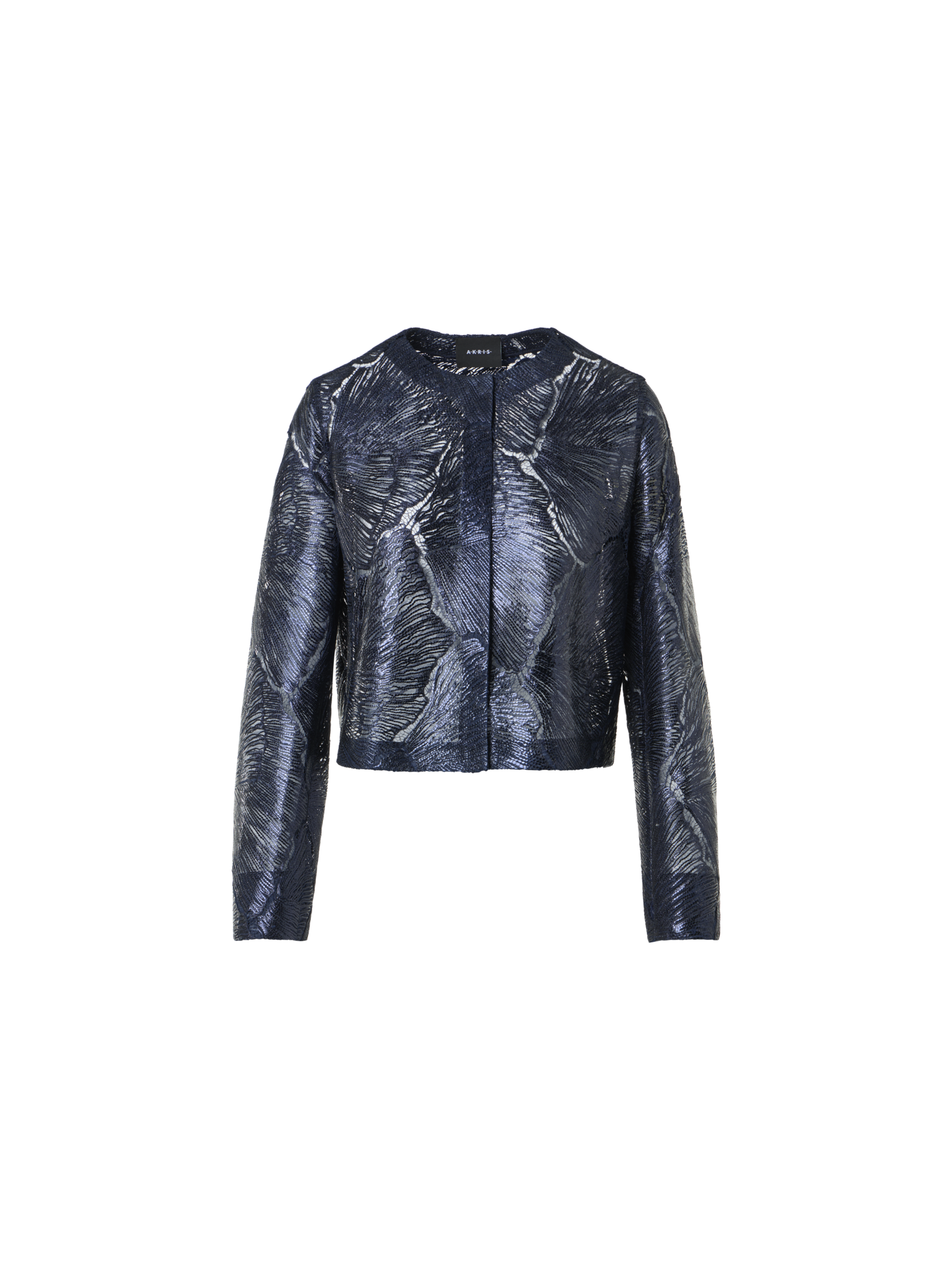 Designer Lacquered Sea Fan Lace Short Jacket - navy