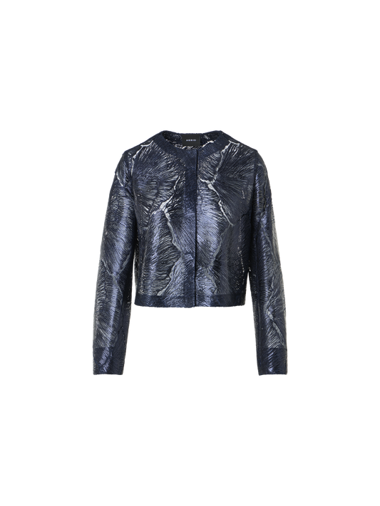 Designer Lacquered Sea Fan Lace Short Jacket - navy