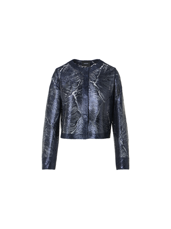 Designer Lacquered Sea Fan Lace Short Jacket - navy