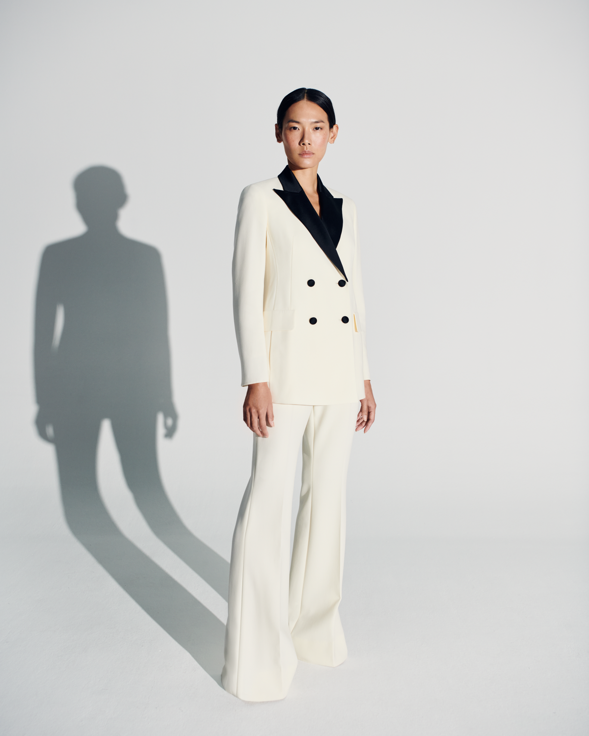 Designer Bootcut Wool Stretch Double-Face Pants - neutral - ecru - white #editorial