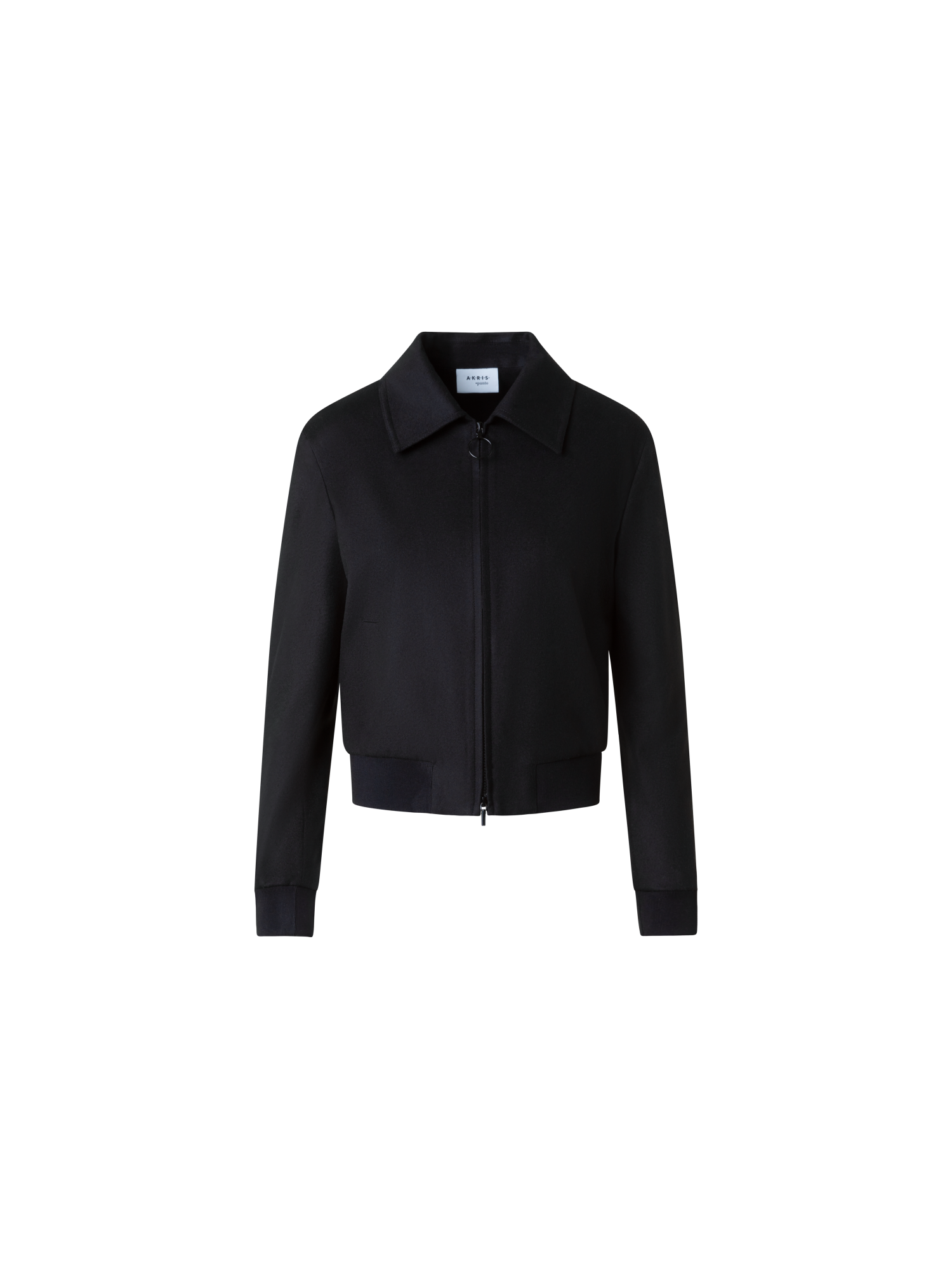 Designer Short Wool Cashmere Bomber Jacket - black - neutral