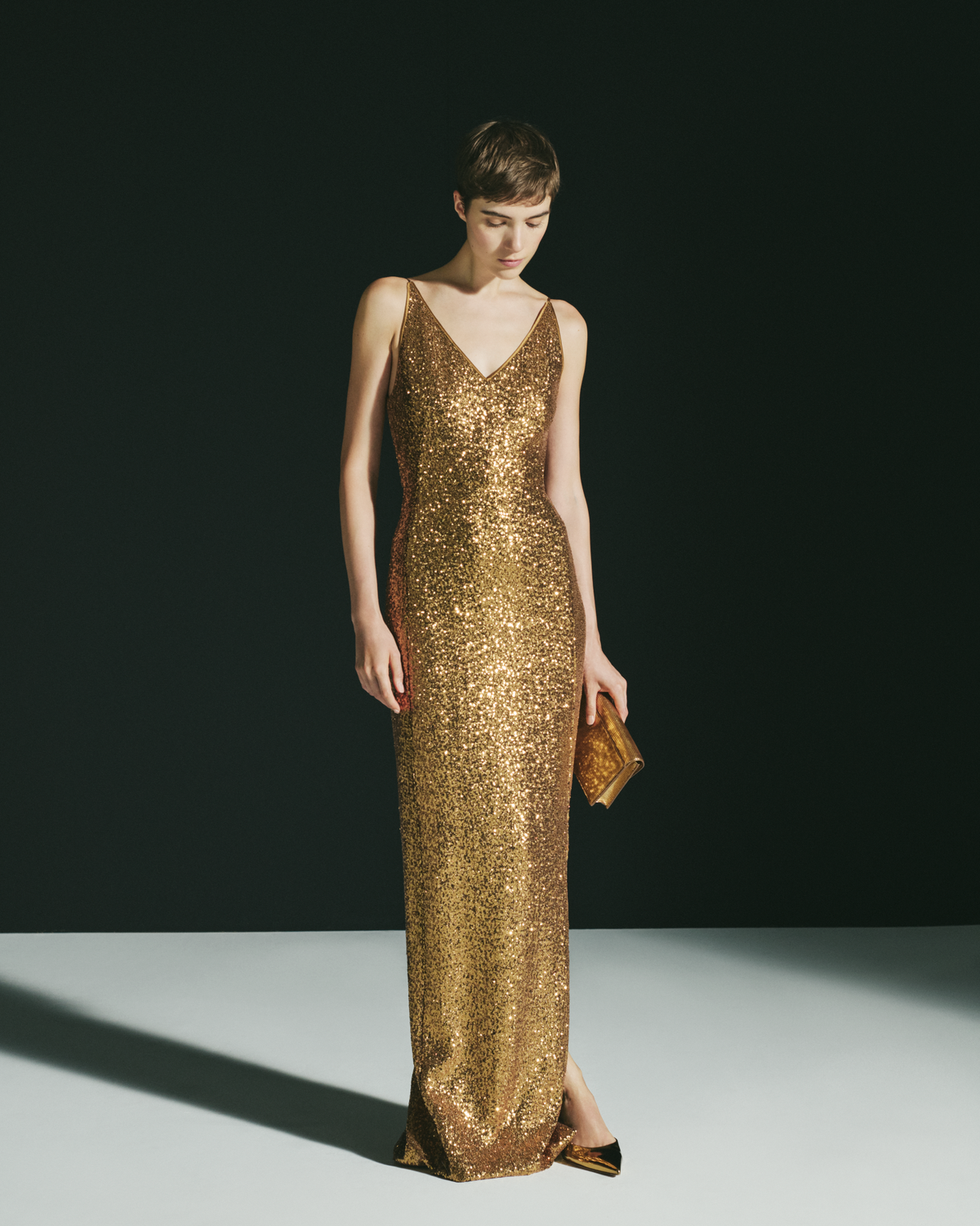 Long Sequined Evening Gown with V-Neck – Akris EU
