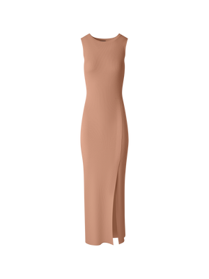 Designer Fitted Tube Knit Dress with Side Slit - beige