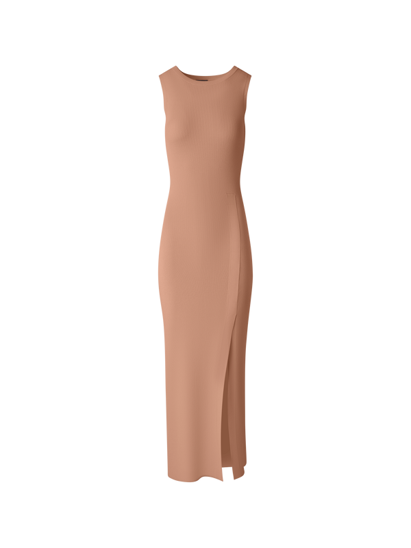 Designer Fitted Tube Knit Dress with Side Slit - beige