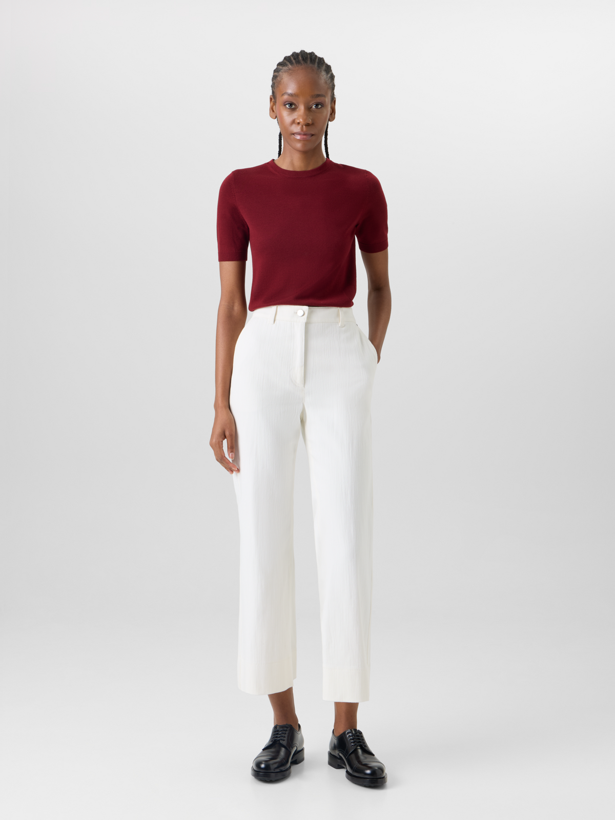 Designer Short-Sleeve Merino Wool Knit Sweater - red #editorial