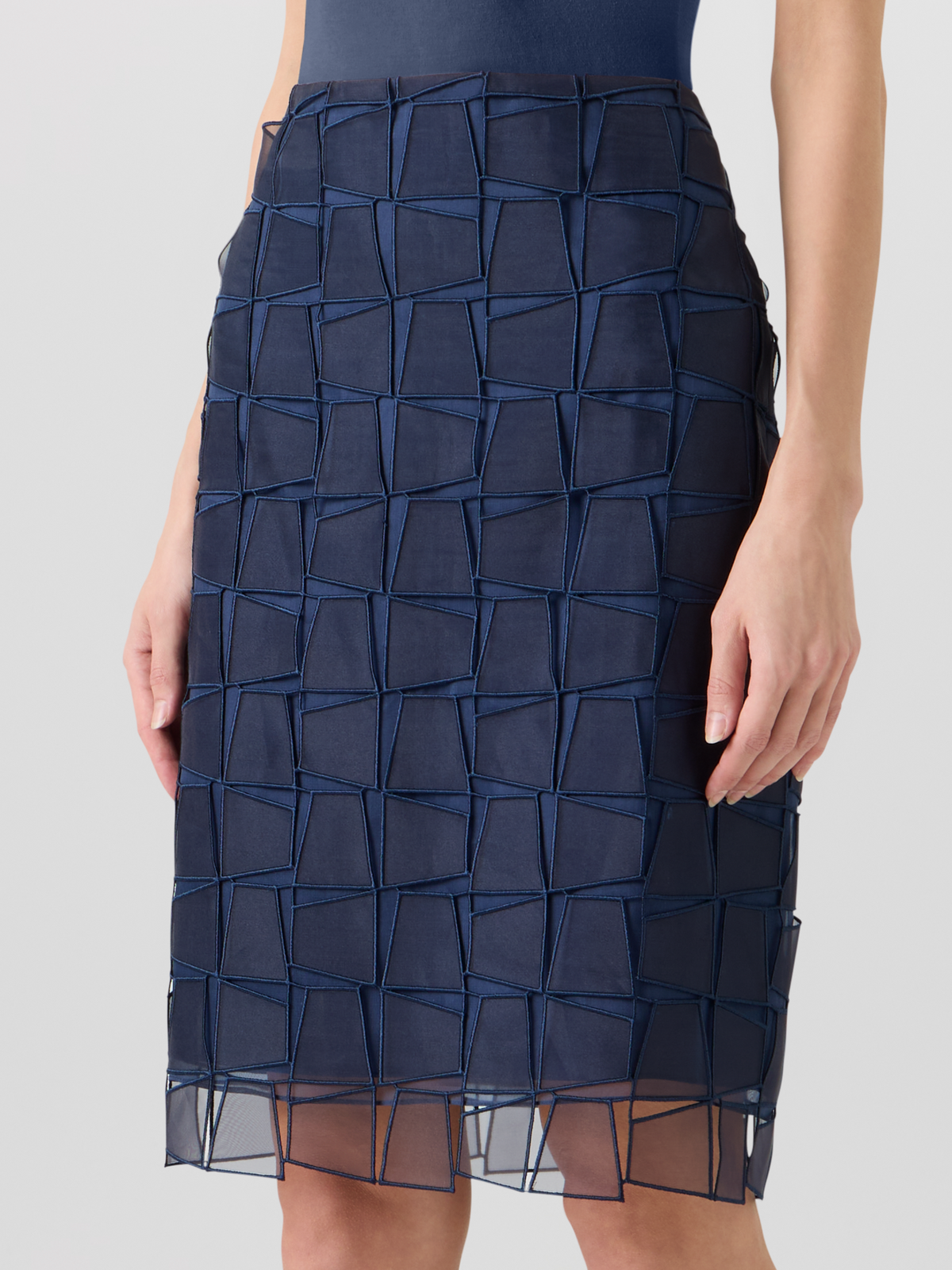 Designer Trapezoid Organza Pencil Skirt - navy #editorial