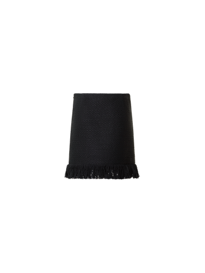 Designer Tweed Bouclé Fringe Hem Mini Skirt - black - neutral