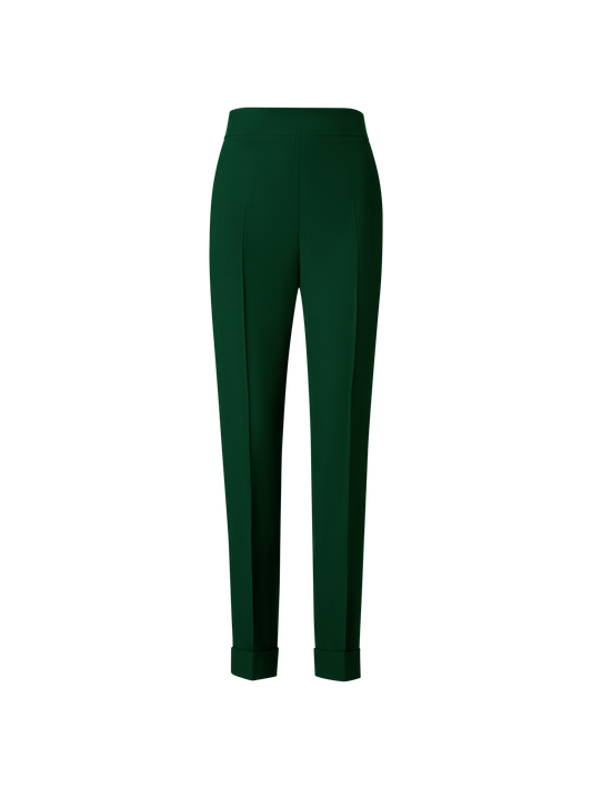 Designer Tapered Crêpe Pants with Elastic Back - green