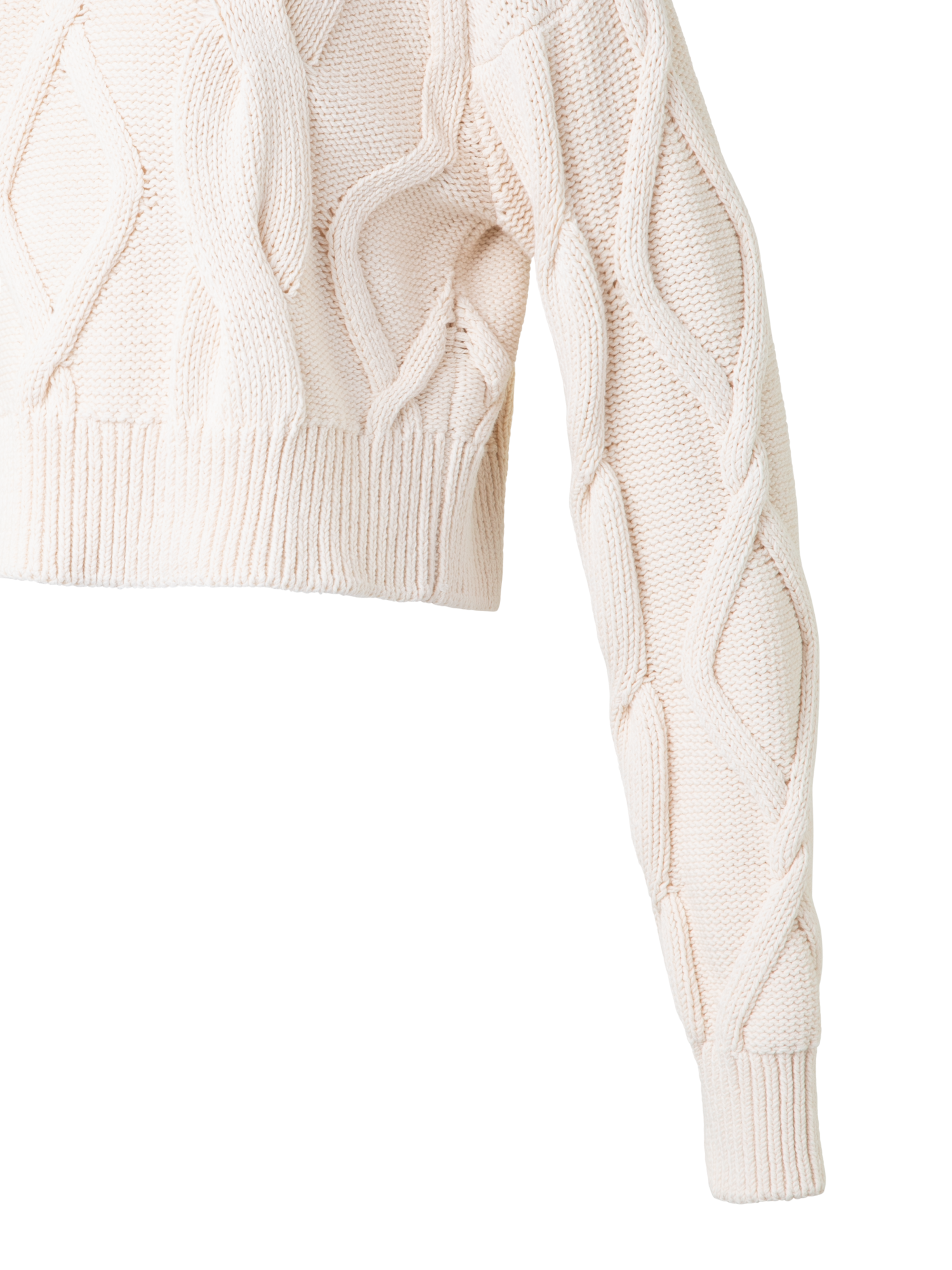 Designer Crew Neck Sweater in Chunky Cable Cotton - neutral - pastel - ecru - beige - white