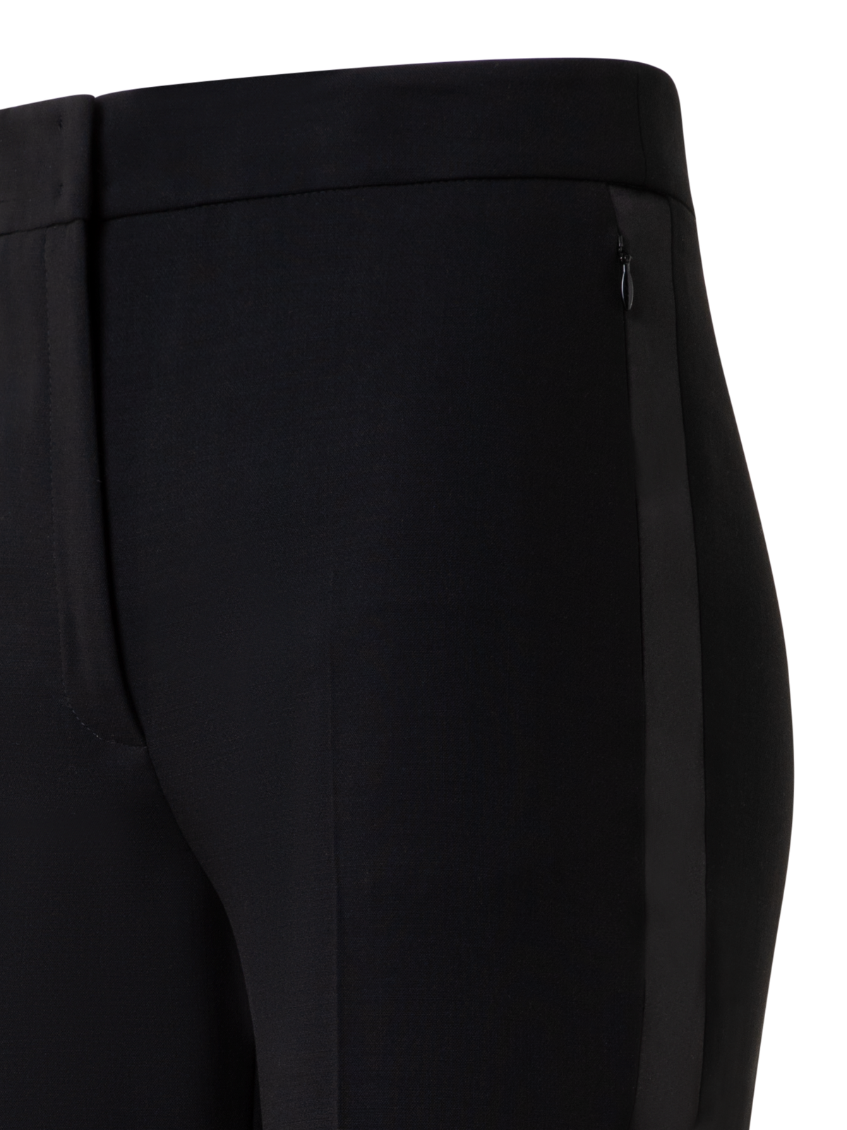 Designer Bootcut Wool Double-Face Pants with Satin Side Trim - neutral - black
