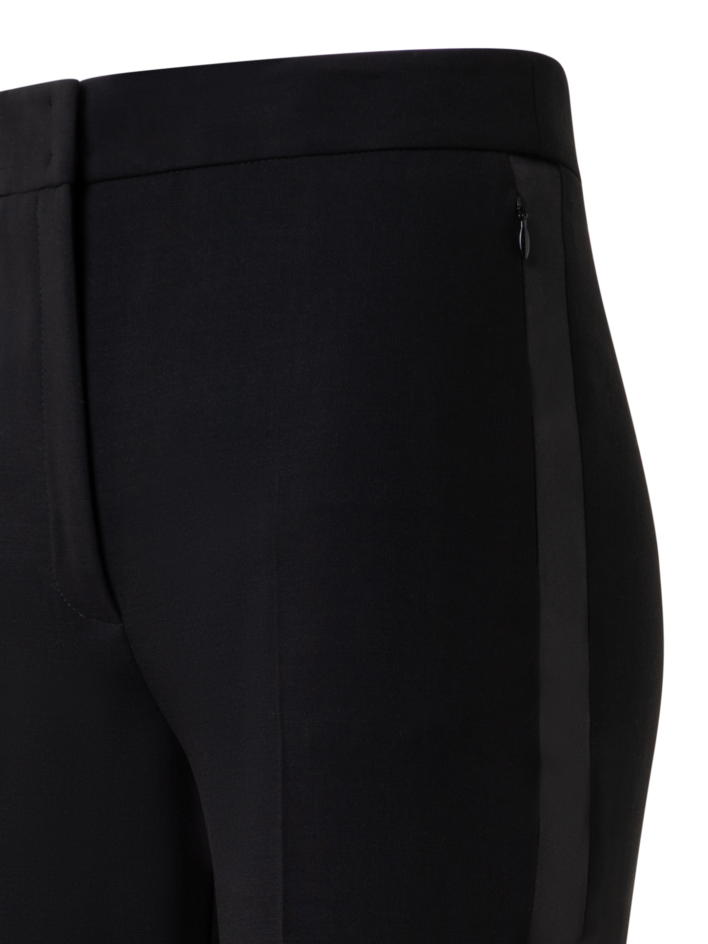 Designer Bootcut Wool Double-Face Pants with Satin Side Trim - neutral - black