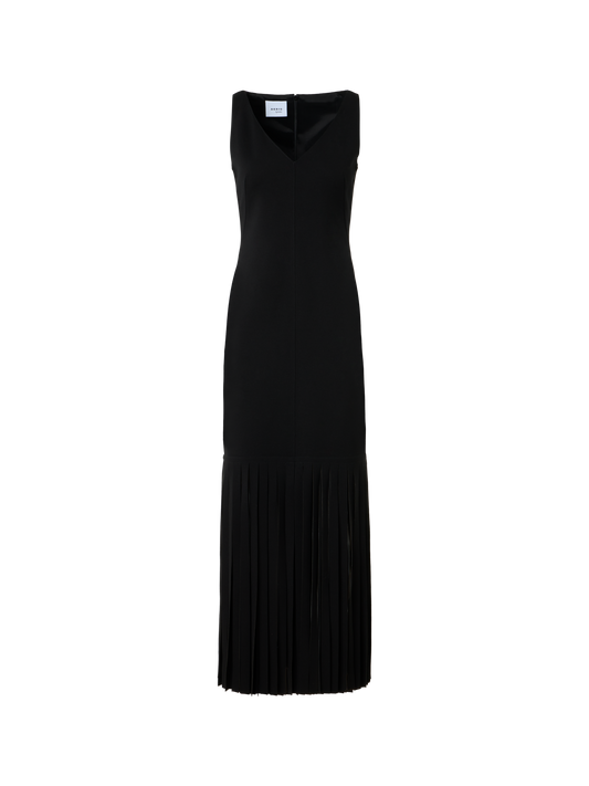 Designer Viscose Jersey Dress with Fringe Hem - black