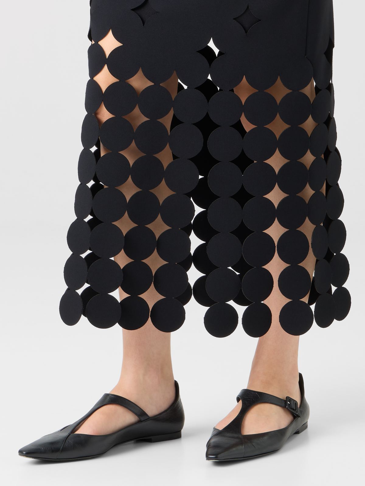 Designer Dropping Dot Cut-Out Jersey Midi Skirt - black #editorial