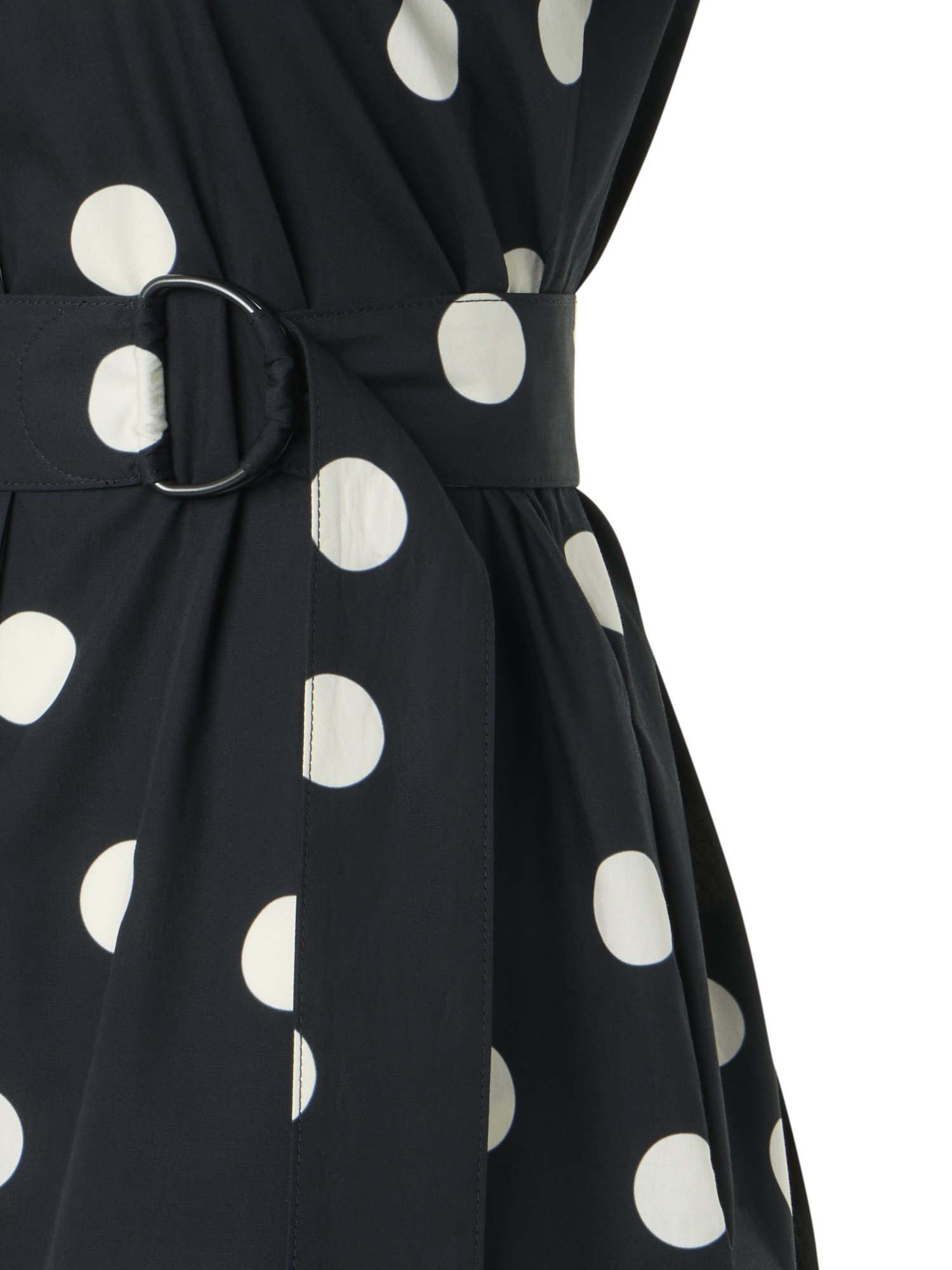 Designer Polka Dot Cotton Shirt Dress with Puff Sleeves - black