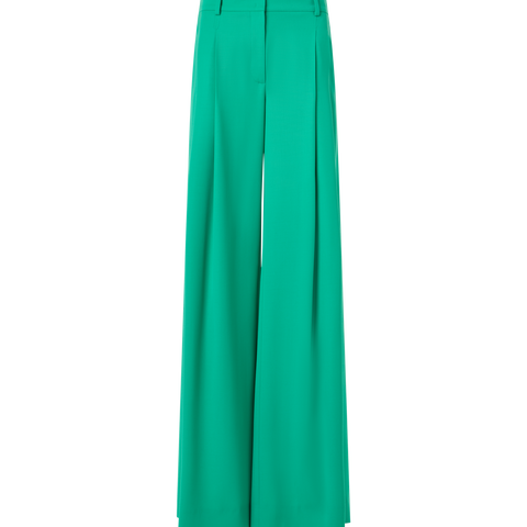 Cassie Flared Wide-Leg Pants in Wool Gabardine
