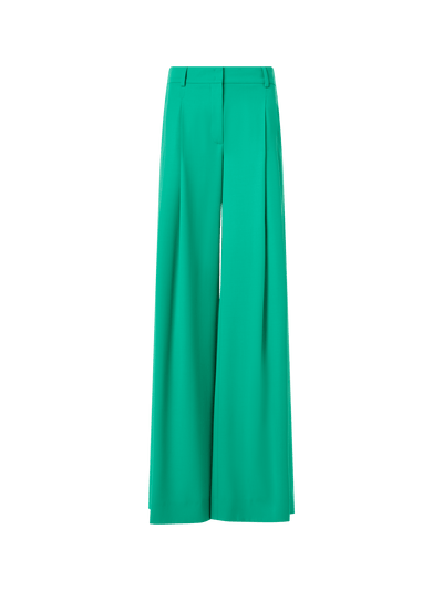 Designer Cassie Flared Wide-Leg Pants in Wool Gabardine - green