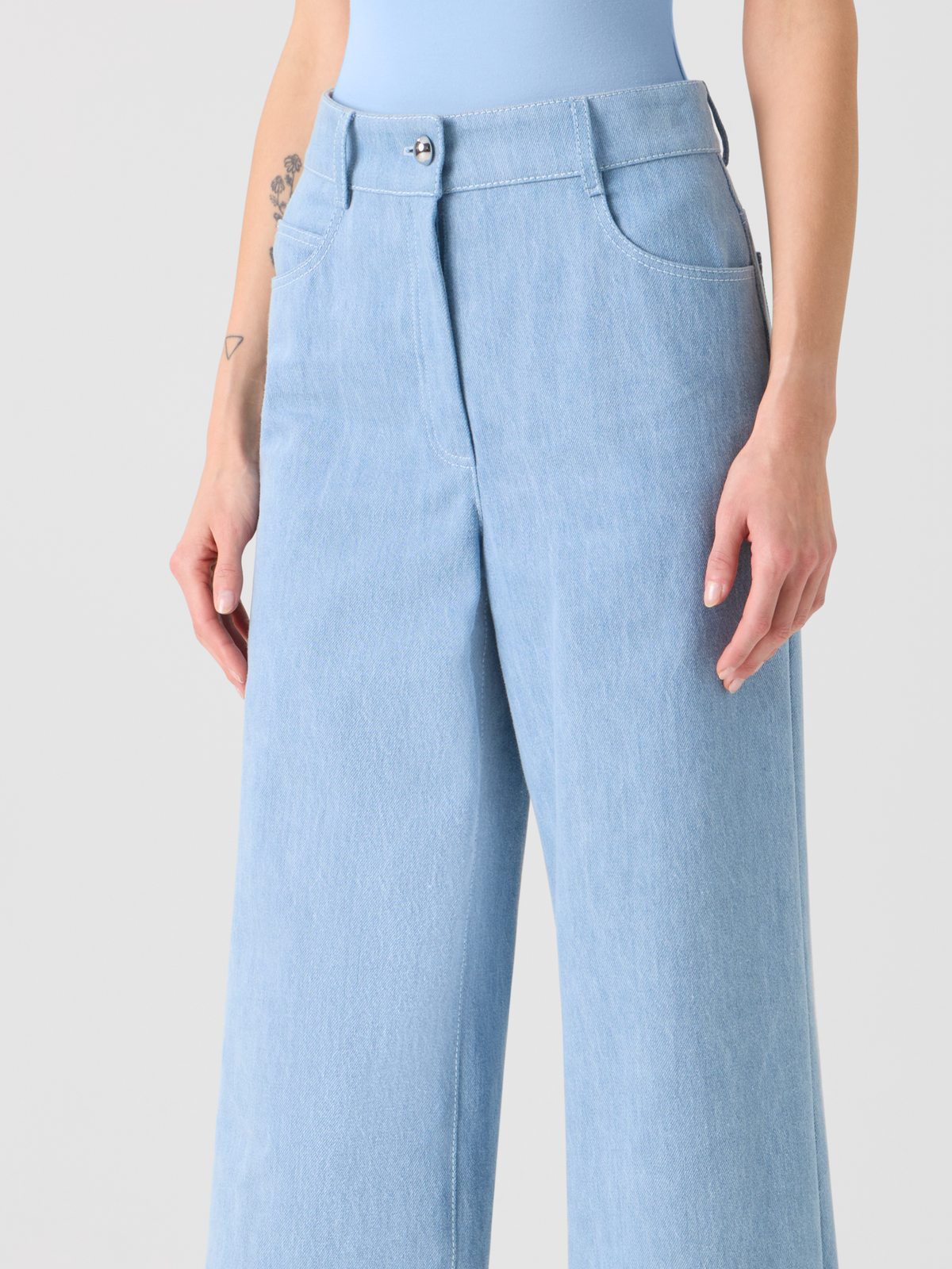 Designer Cooper Wide Leg Stretch Cotton Denim Pants - blue #editorial