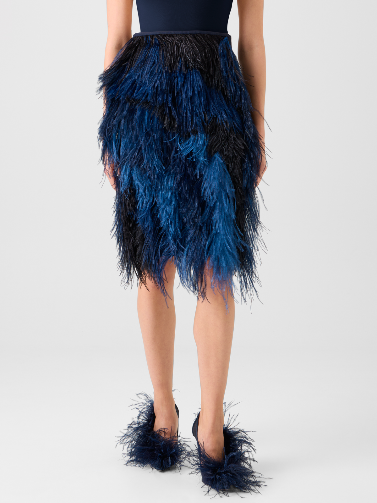 Designer Wool Double-Face Feathered Pencil Skirt - navy - blue - multicolor #editorial