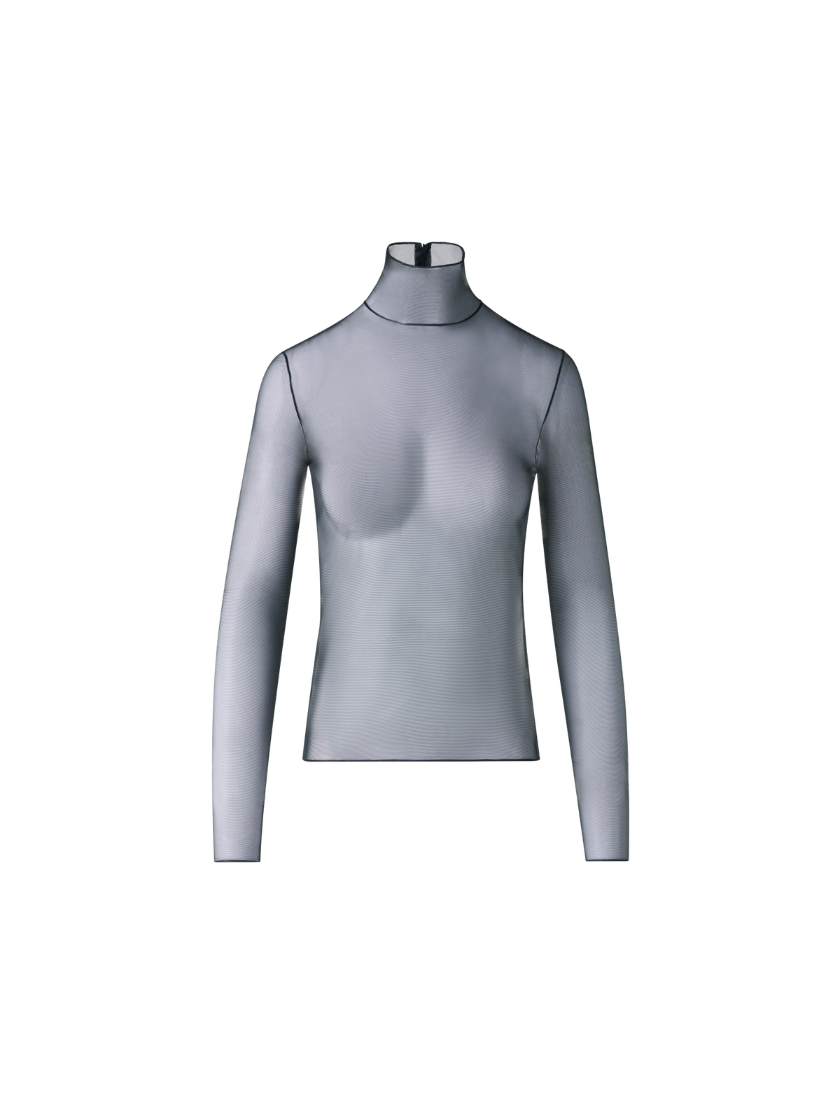 Designer Sheer Fitted Mock Neck Top in Stretch Tulle - black - neutral