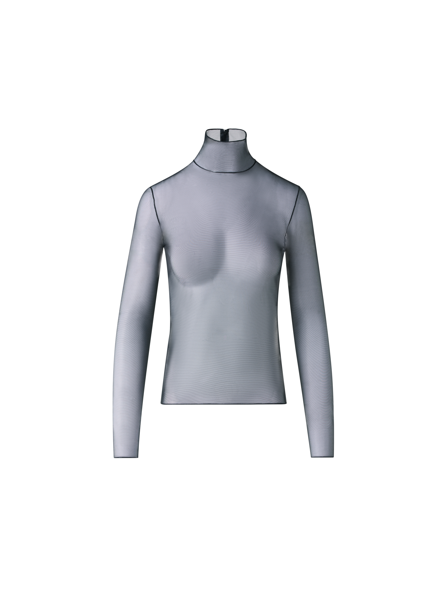 Designer Sheer Fitted Mock Neck Top in Stretch Tulle - black - neutral