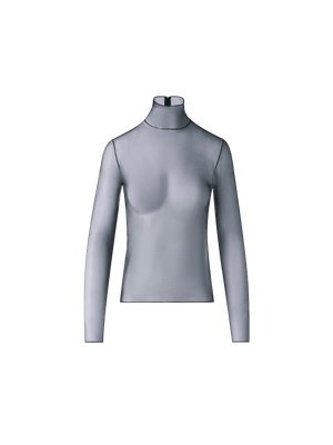 Designer Sheer Fitted Mock Neck Top in Stretch Tulle - black - neutral