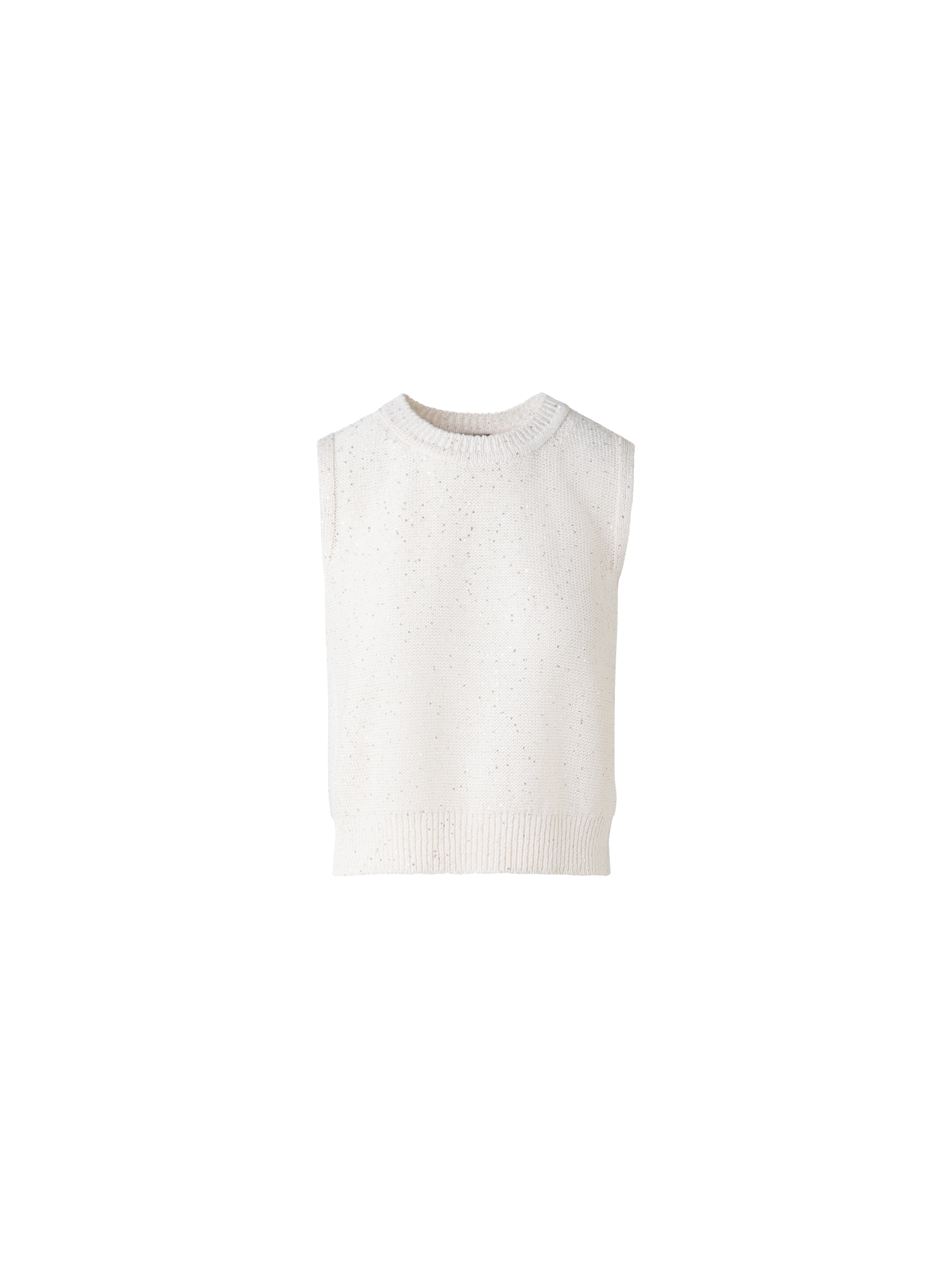 Designer Sleeveless Linen Cotton Knit Top with Sequins - neutral - pastel - beige