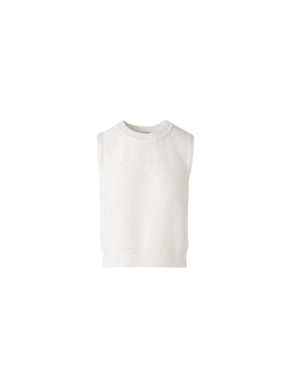 Designer Sleeveless Linen Cotton Knit Top with Sequins - neutral - pastel - beige