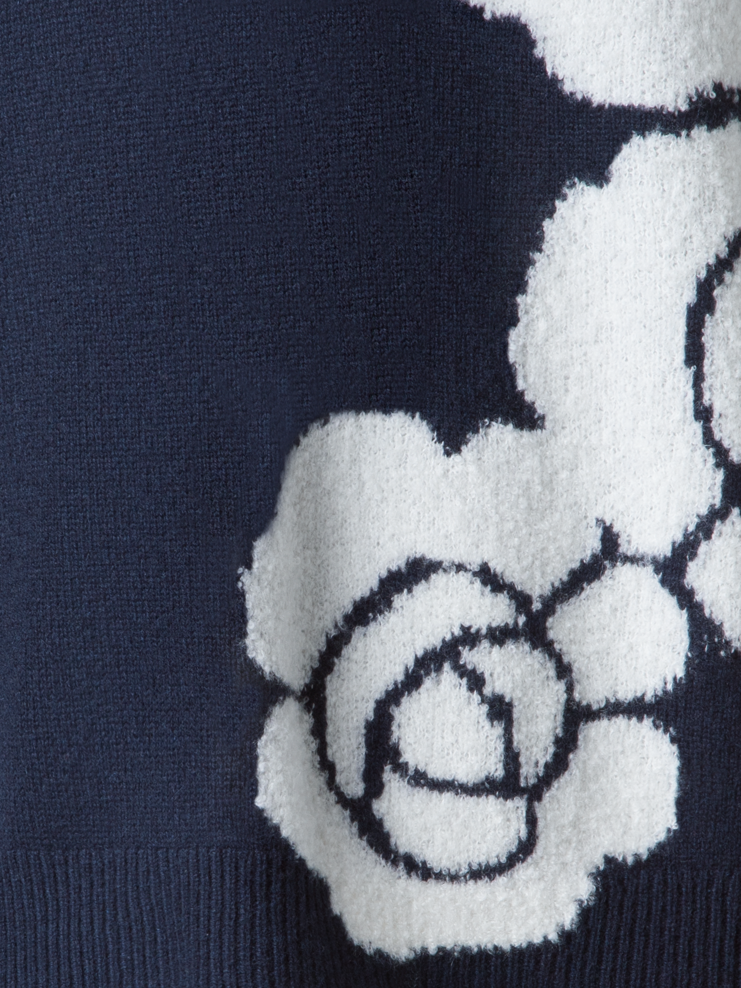 Designer Cashmere Silk Knit Sweater with Anemone Intarsia - neutral - navy - blue - multicolor