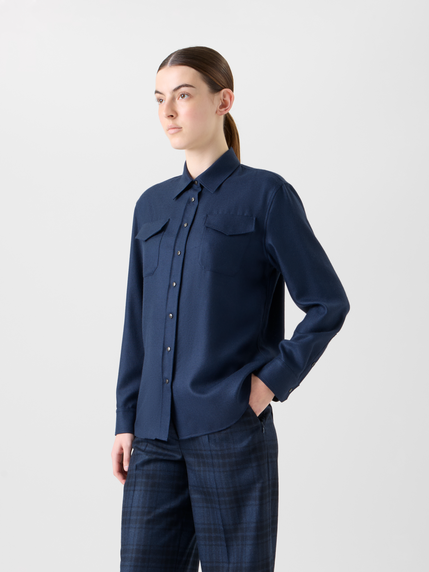 Designer Shirt Blouse in Panama Cashmere - neutral - navy - blue 