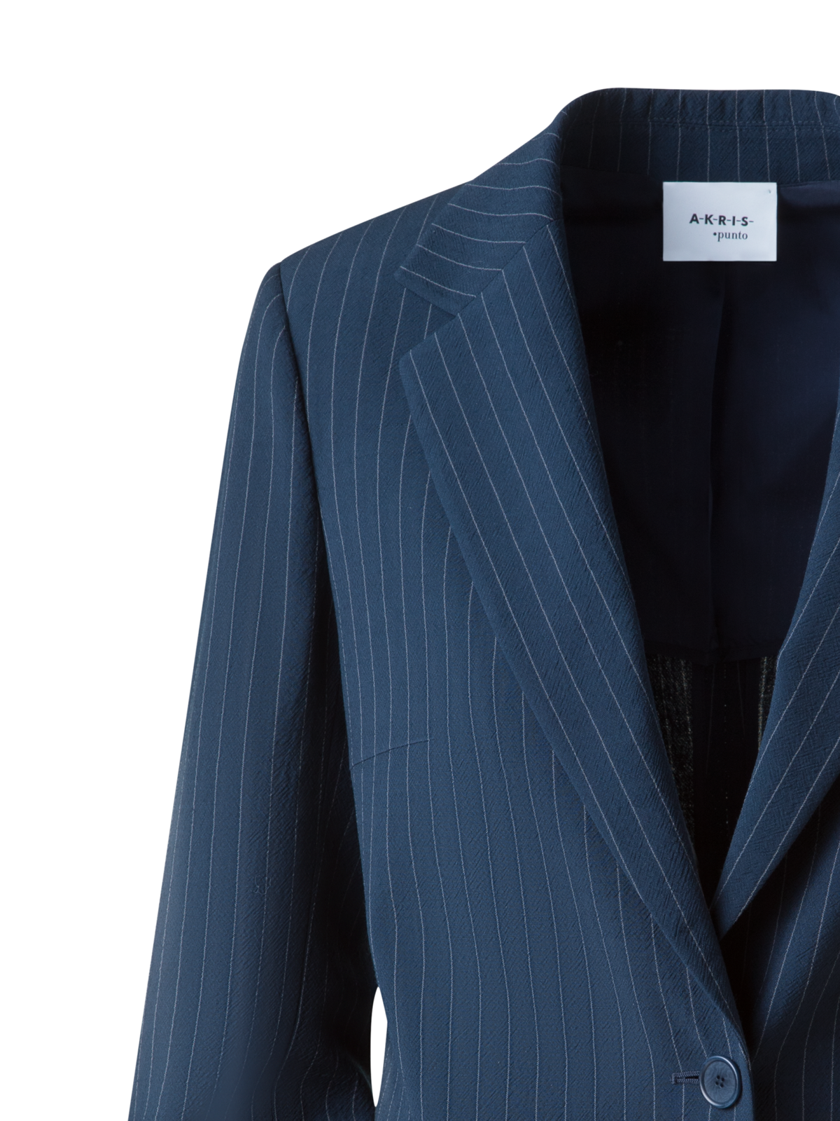 Designer Relaxed Boyfriend Blazer in Striped Cool Wool - neutral - navy - blue