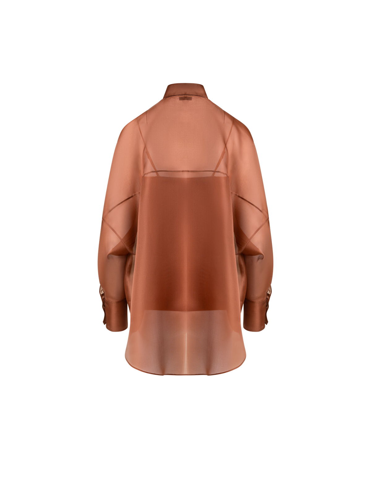 Designer Oversized Semi-Sheer Silk Organza Shirt Blouse - brown