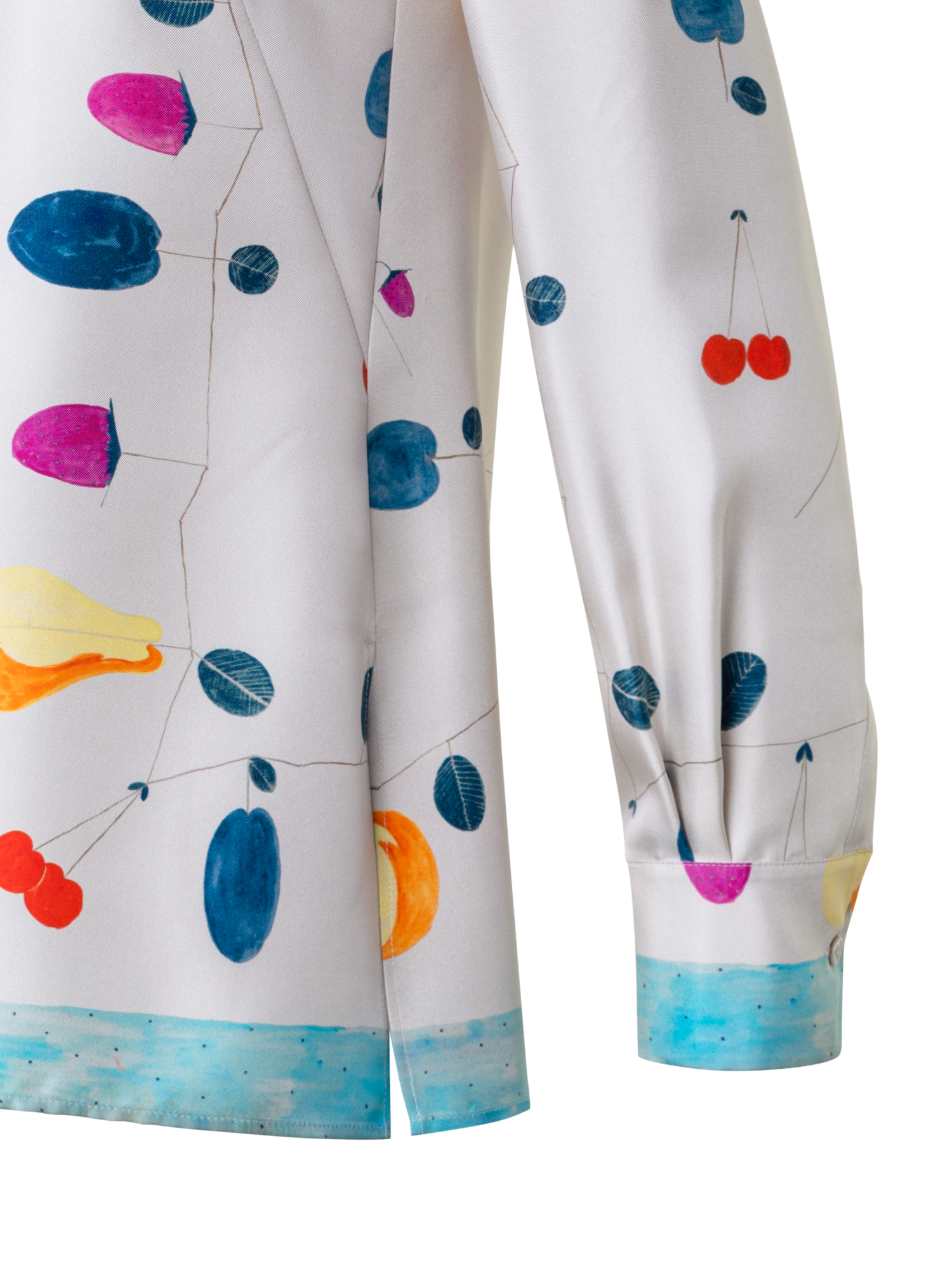 Designer Silk Tunic Blouse with Fruits Print - multicolor