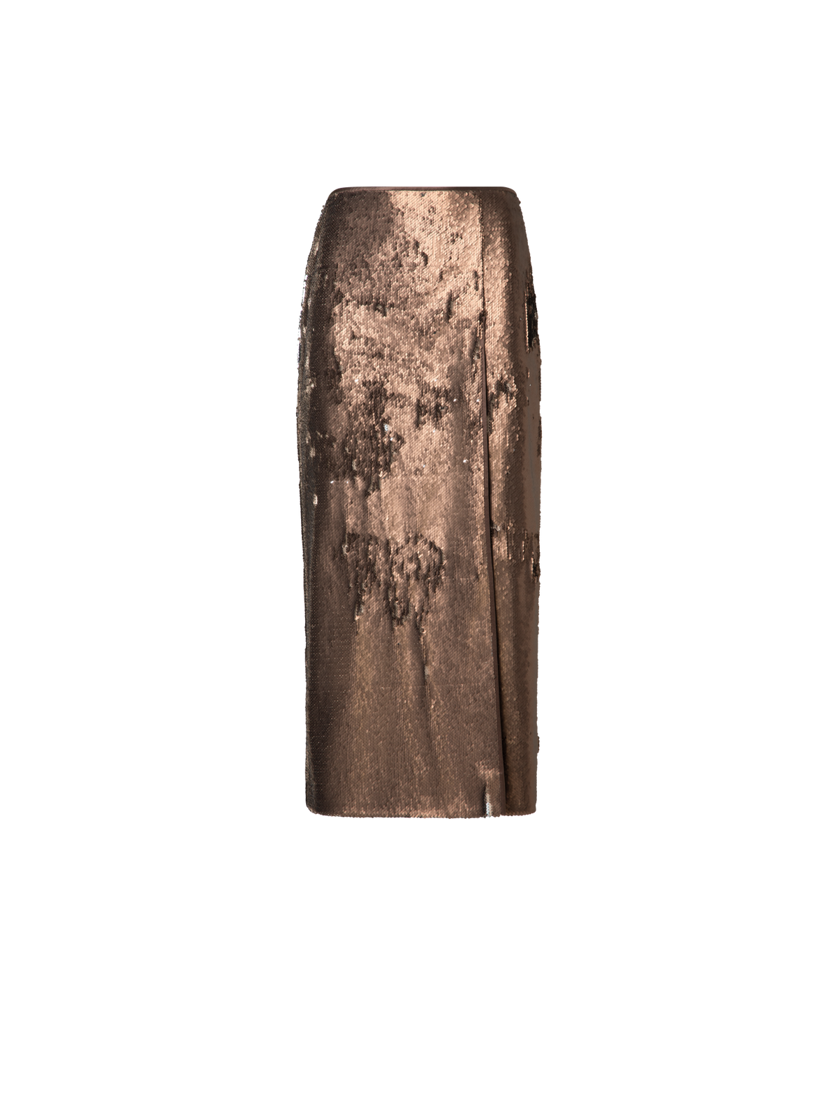 Designer Bi-Color Sequin Jersey Pencil Skirt with Slit - brown - gold